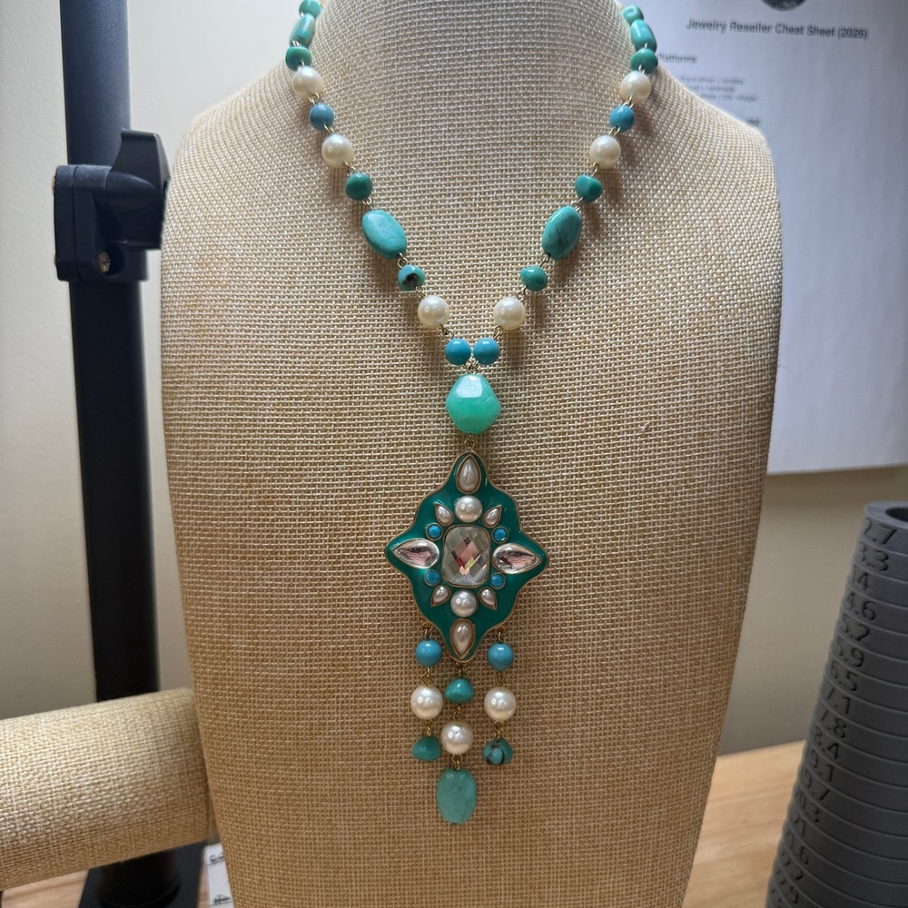 Statement Necklace Turquoise Teal Enamel Bohemian Moroccan Beaded